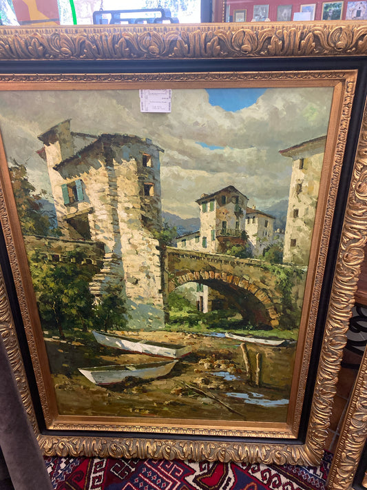 47w X 59h Italian Scene w/ Gondolas Heavy Gold Frame