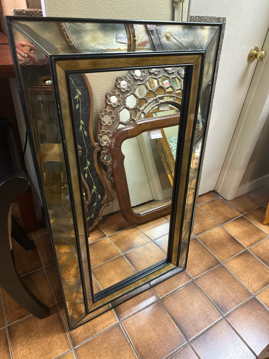 Antique Aged Glass Mirror w/ Mirrored Frame 24 x 42