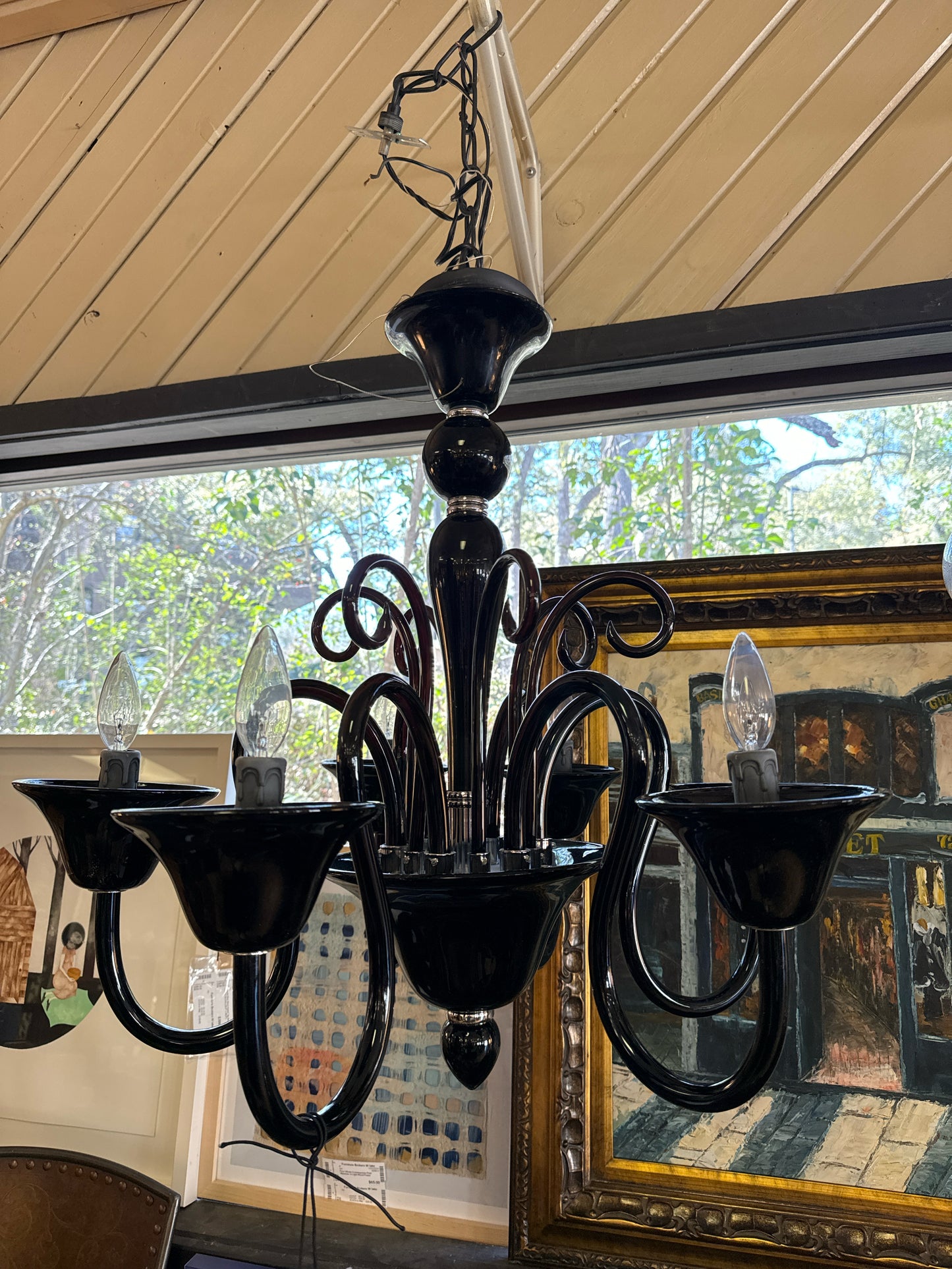 Black 6-Light Glass Chandelier